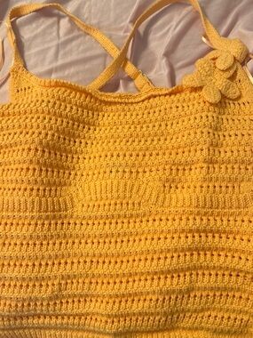 Target Yellow Crochet Tank Top with Floral Accent